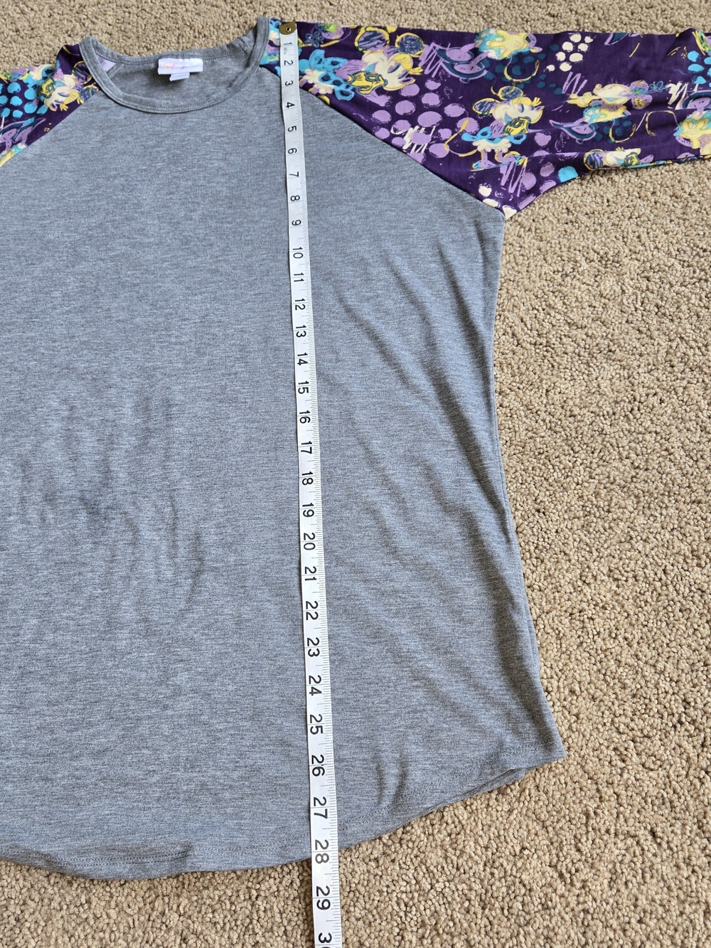 LuLaRoe Disney Minnie Mouse Tee Womens Large Heather Gray Purple Raglan Shirt - Picture 5 of 9